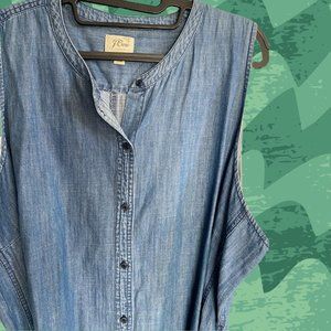 J.Crew Chambray Button Down Sleeveless Dress with Tie Belt, Size 2X